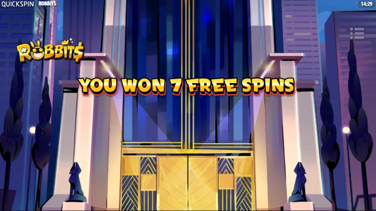 Tampilan antarmuka seluler slot Robbits dengan karakter kelinci dan grid permainan