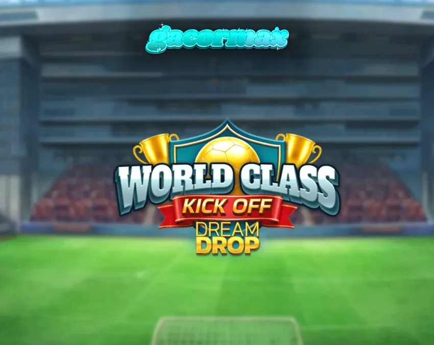 Tampilan visual retro dari slot World Class Kick Off Dream Drop dengan elemen stadion sepak bola.